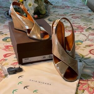 Chie Mihara gold wedge sandal